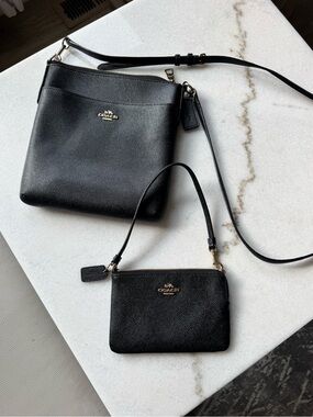 Coach Black Saffiano Leather Crossbody with Matching Wristlet